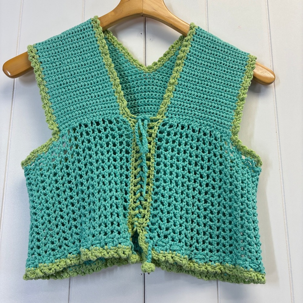 Handmade Women Y2K Boho Festival Cropped Crochet Vest Size S